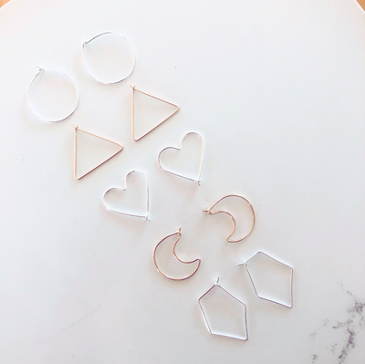 Dainty Shape Hoops - Circle, Heart, Moon, Triangle, Diamond